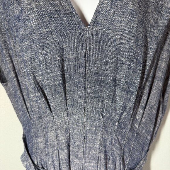 Max Studio Womens Chambray Dress Large Linen Blend V-Neck Coastal Cottagecore - Picture 4 of 12